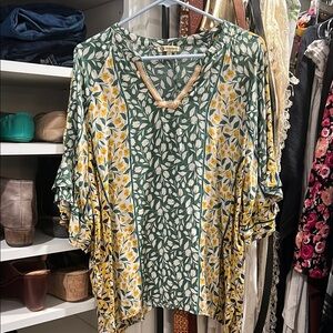 Floral Green and Yellow Women's Top